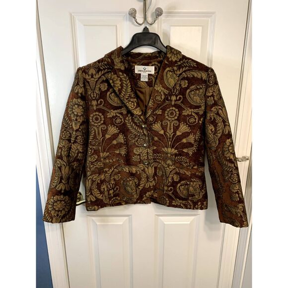 erin london Jackets & Blazers - Erin London Petites Brown Brocade Tapestry Blazer Jacket Size Small Petite